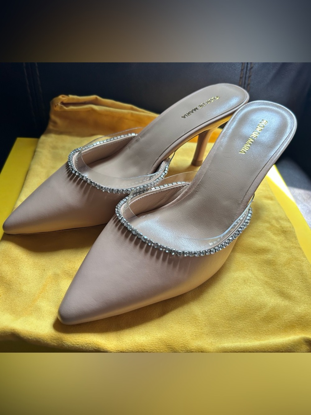 Flor De Maria - Nude Pointed-Toe Crystal-Trim Mules